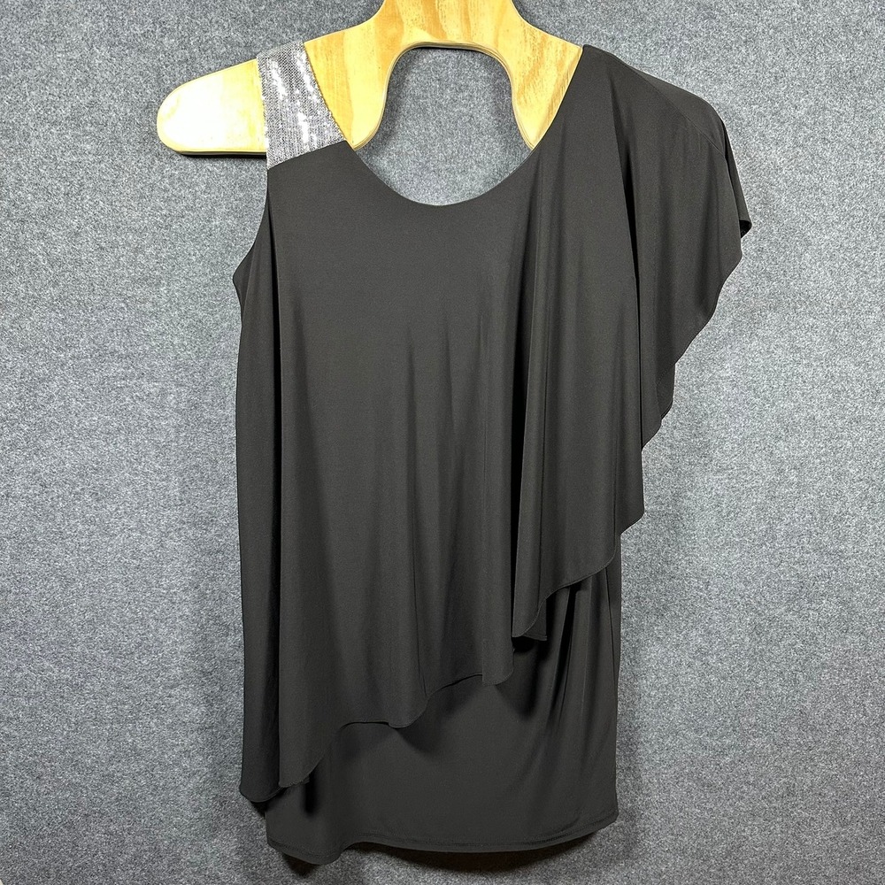 Dressbarn Collection Black Jersey Knit Sequin One Shoulder Dress Size 14